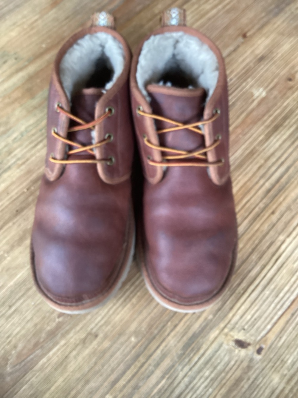 UGG Men's Brown Leather Chukka Boots with Shearling Collar